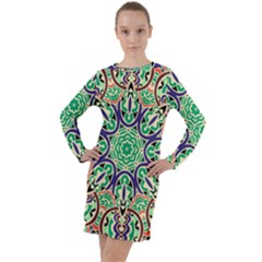 Cold Colors Mandala   Long Sleeve Hoodie Dress