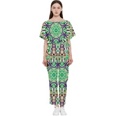 Cold Colors Mandala   Batwing Lightweight Chiffon Jumpsuit