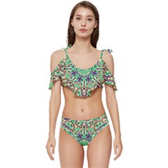 Cold Colors Mandala   Ruffle Edge Tie Up Bikini Set	