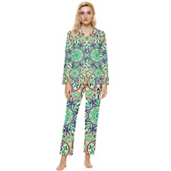 Cold Colors Mandala   Womens  Long Sleeve Velvet Pocket Pajamas Set