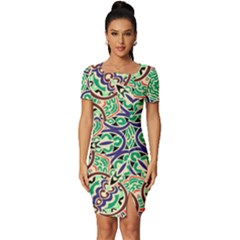 Cold Colors Mandala   Fitted Knot Split End Bodycon Dress