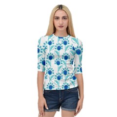 Blue Daisy Minimalist Leaves   Quarter Sleeve Raglan T-shirt