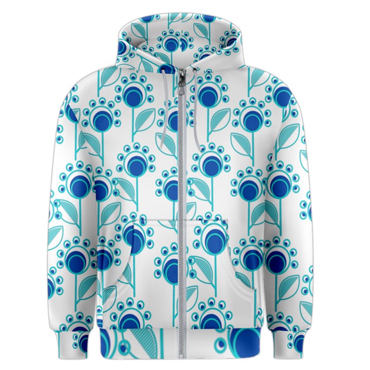 Blue Daisy Minimalist Leaves   Men s Zipper Hoodie