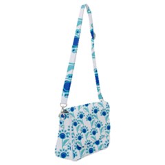 Blue Daisy Minimalist Leaves   Shoulder Bag With Back Zipper