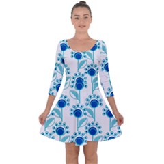 Blue Daisy Minimalist Leaves   Quarter Sleeve Skater Dress