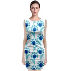 Blue Daisy Minimalist Leaves   Classic Sleeveless Midi Dress