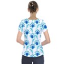 Blue Daisy Minimalist Leaves   Short Sleeve Front Detail Top View2