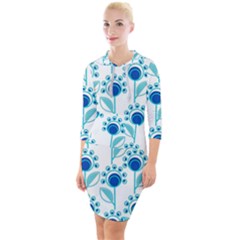 Blue Daisy Minimalist Leaves   Quarter Sleeve Hood Bodycon Dress