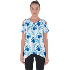 Blue Daisy Minimalist Leaves   Cut Out Side Drop T-shirt