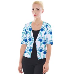 Blue Daisy Minimalist Leaves   Cropped Button Cardigan