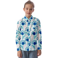 Blue Daisy Minimalist Leaves   Kids  Long Sleeve Shirt