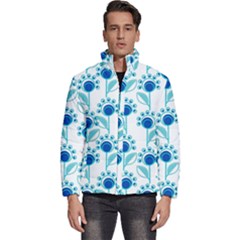 Blue Daisy Minimalist Leaves   Men s Puffer Bubble Jacket Coat