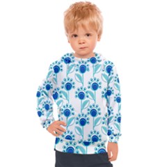 Blue Daisy Minimalist Leaves   Kids  Hooded Pullover by ConteMonfrey