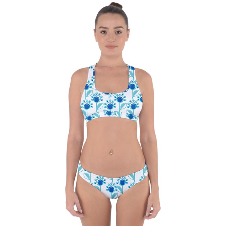 Blue Daisy Minimalist Leaves   Cross Back Hipster Bikini Set