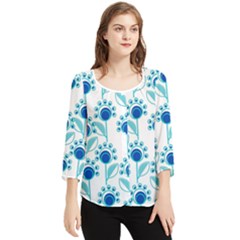 Blue Daisy Minimalist Leaves   Chiffon Quarter Sleeve Blouse