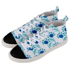 Blue Daisy Minimalist Leaves   Men s Mid-top Canvas Sneakers