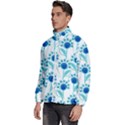 Blue Daisy Minimalist Leaves   Men s High Neck Windbreaker View2