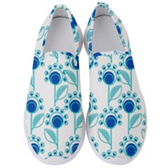 Blue Daisy Minimalist Leaves   Men s Slip On Sneakers