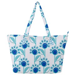 Blue Daisy Minimalist Leaves   Full Print Shoulder Bag