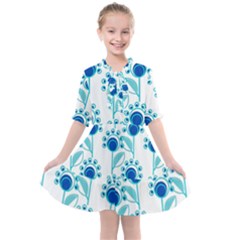 Blue Daisy Minimalist Leaves   Kids  All Frills Chiffon Dress by ConteMonfrey