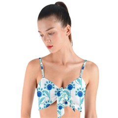 Blue Daisy Minimalist Leaves   Woven Tie Front Bralet by ConteMonfrey