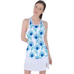 Blue Daisy Minimalist Leaves   Racer Back Mesh Tank Top