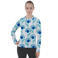 Blue Daisy Minimalist Leaves   Women s Pique Long Sleeve T-shirt