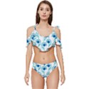 Blue Daisy Minimalist Leaves   Ruffle Edge Tie Up Bikini Set	 View1