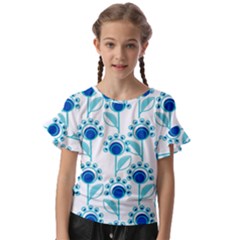 Blue Daisy Minimalist Leaves   Kids  Cut Out Flutter Sleeves