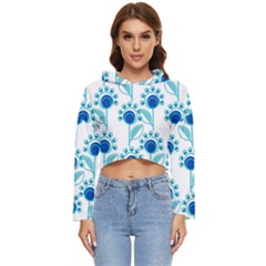 Blue Daisy Minimalist Leaves   Women s Lightweight Cropped Hoodie