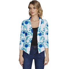 Blue Daisy Minimalist Leaves   Women s Casual 3/4 Sleeve Spring Jacket