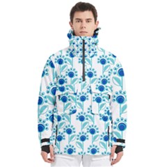 Blue Daisy Minimalist Leaves   Men s Pullover Zip Ski And Snowboard Waterproof Breathable Jacket