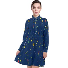 Christmas Sky Happy Long Sleeve Chiffon Shirt Dress by Dutashop