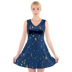 Christmas Sky Happy V-neck Sleeveless Dress by Dutashop