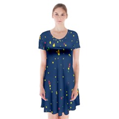 Christmas Sky Happy Short Sleeve V-neck Flare Dress by Dutashop