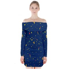 Christmas Sky Happy Long Sleeve Off Shoulder Dress by Dutashop