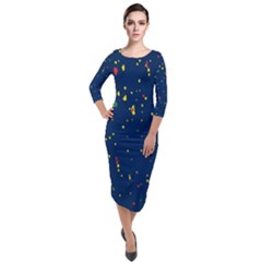 Christmas Sky Happy Quarter Sleeve Midi Velour Bodycon Dress by Dutashop