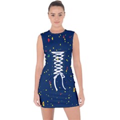 Christmas Sky Happy Lace Up Front Bodycon Dress by Dutashop