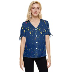 Christmas Sky Happy Bow Sleeve Button Up Top