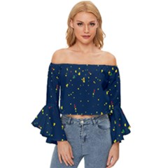 Christmas Sky Happy Off Shoulder Flutter Bell Sleeve Top by Dutashop