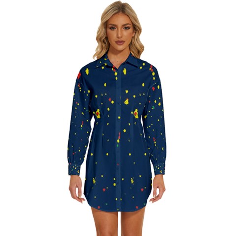 Christmas Sky Happy Womens Long Sleeve Shirt Dress by Dutashop