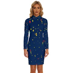 Christmas Sky Happy Long Sleeve Shirt Collar Bodycon Dress by Dutashop