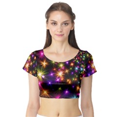 Star Colorful Christmas Abstract Short Sleeve Crop Top