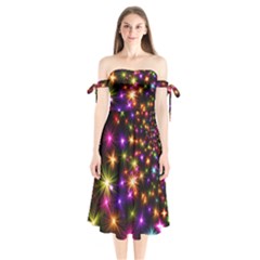 Star Colorful Christmas Abstract Shoulder Tie Bardot Midi Dress