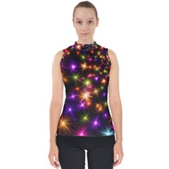 Star Colorful Christmas Abstract Mock Neck Shell Top