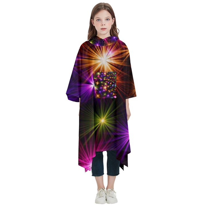 Star Colorful Christmas Abstract Kids  Hooded Rain Ponchos