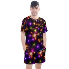 Star Colorful Christmas Abstract Men s Mesh T-shirt And Shorts Set