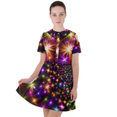 Star Colorful Christmas Abstract Short Sleeve Shoulder Cut Out Dress 