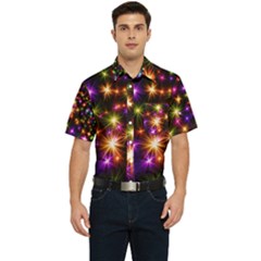 Star Colorful Christmas Abstract Men s Short Sleeve Pocket Shirt 