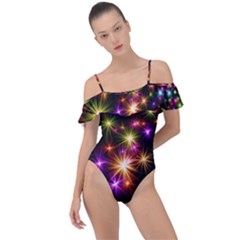 Star Colorful Christmas Abstract Frill Detail One Piece Swimsuit